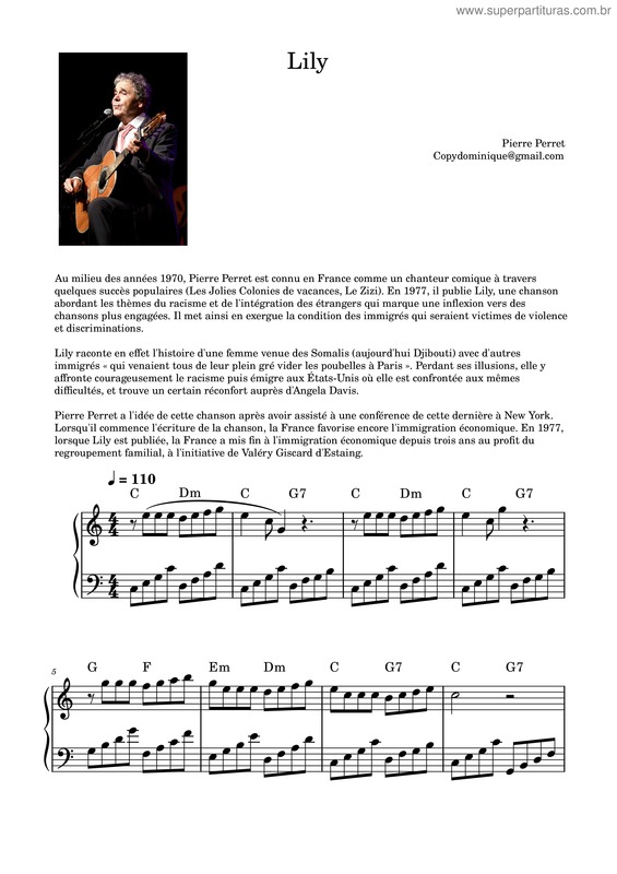 Partitura da música Pierre Perret – Lily 1977