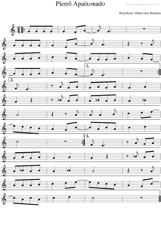 Partitura da música Pierrô Apaixonado