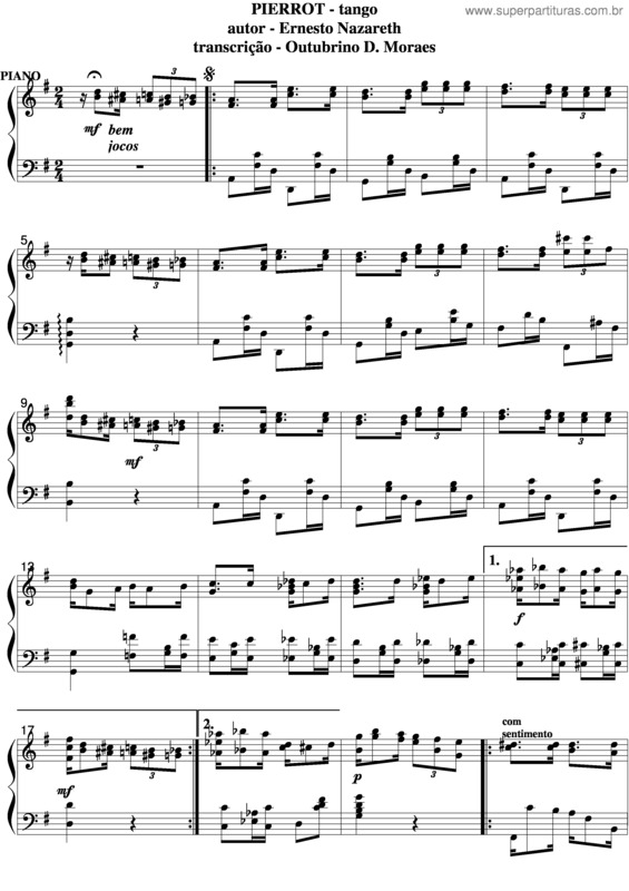 Partitura da música Pierrot