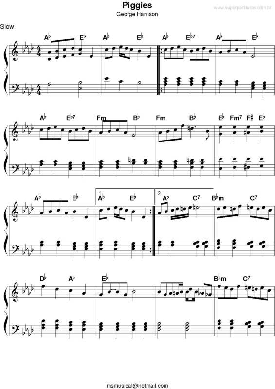 Partitura da música Piggies