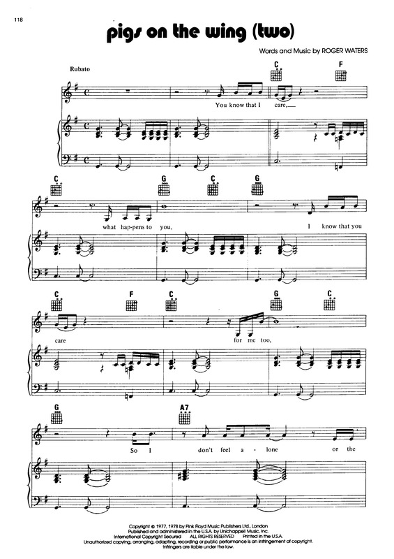 Partitura da música Pigs On The Wing (Two) v.2