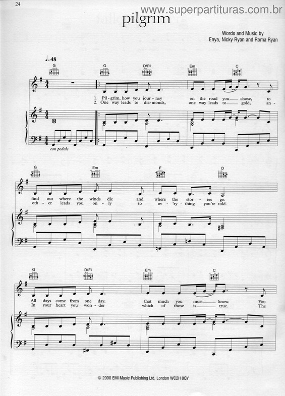 Partitura da música Pilgrim