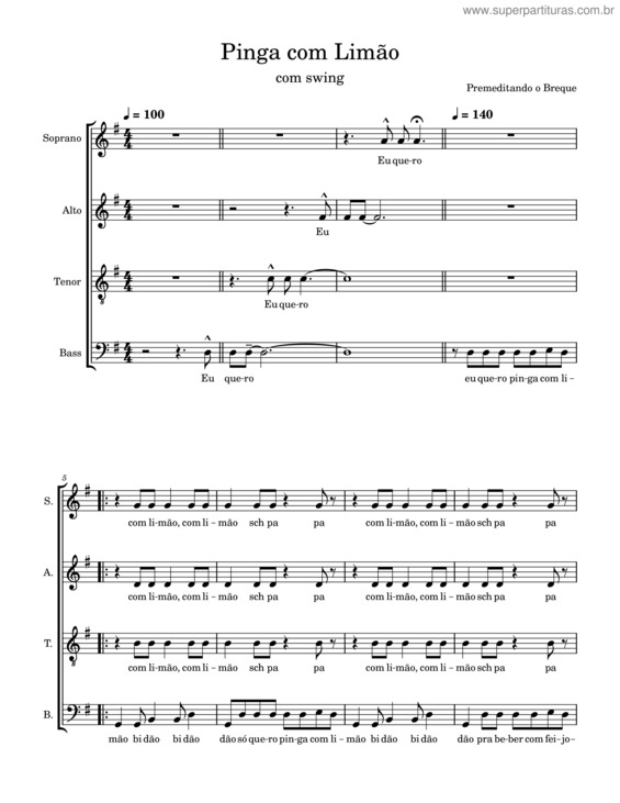 Partitura da música Pinga Com Limão – Premeditando O Breque