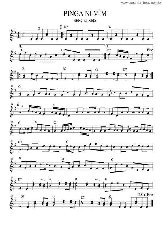 Partitura da música Pinga Em Mim