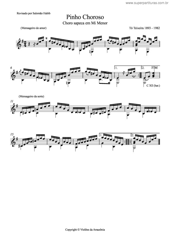 Partitura da música Pinho choroso