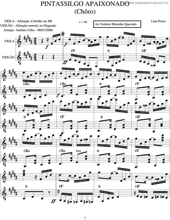 Partitura da música Pintassilgo Apaixonado v.3