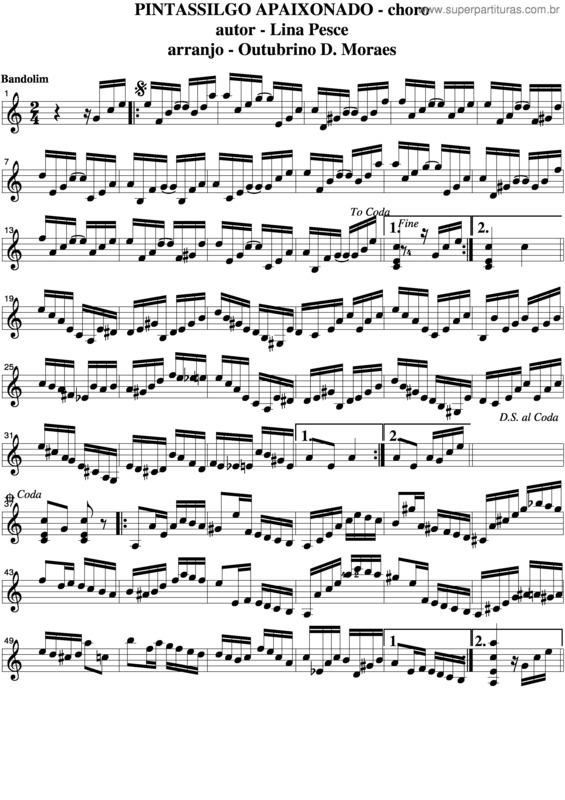 Partitura da música Pintassilgo Apaixonado v.4