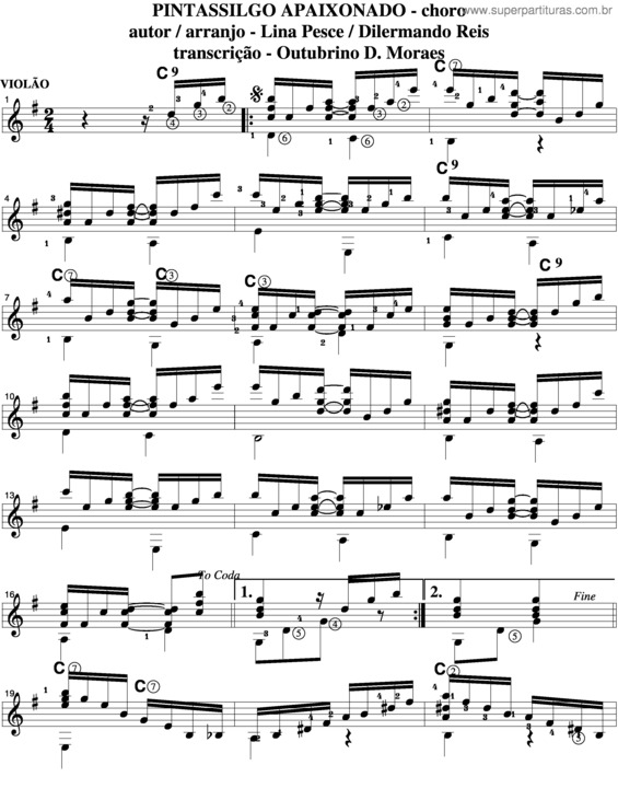 Partitura da música Pintassilgo Apaixonado v.5