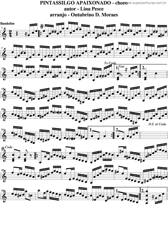 Partitura da música Pintassilgo Apaixonado