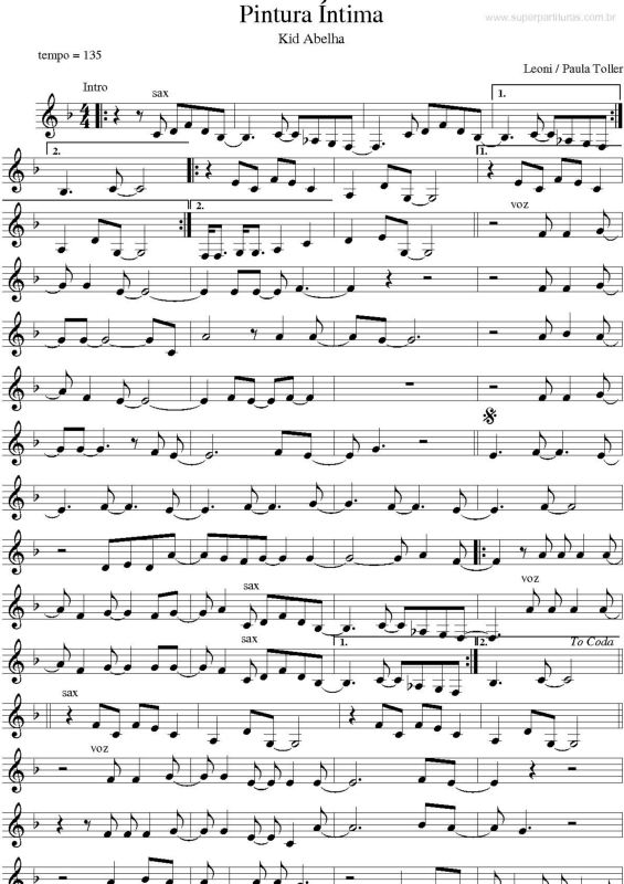 Partitura da música Pintura Íntima