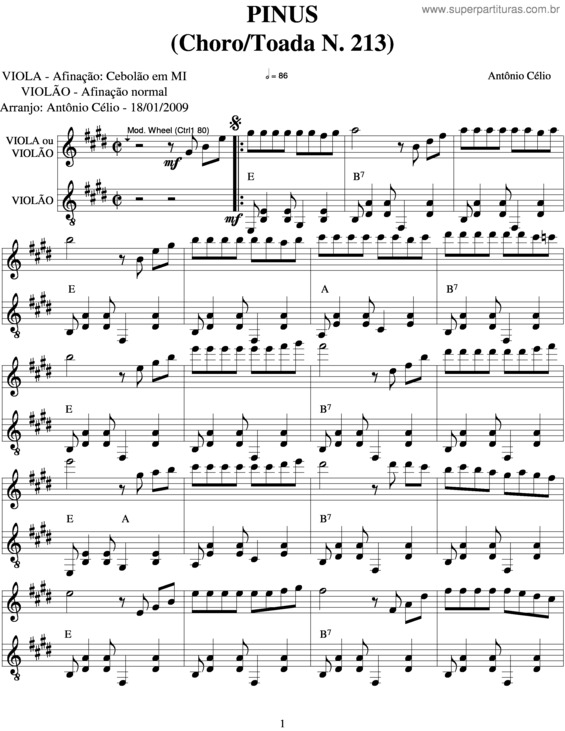 Partitura da música Pinus