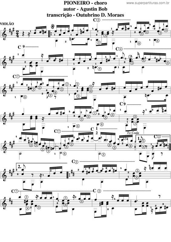 Partitura da música Pioneiro