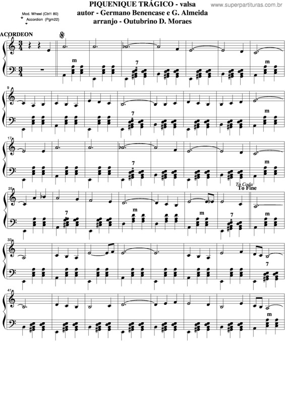 Partitura da música Piquenique Trágico v.2