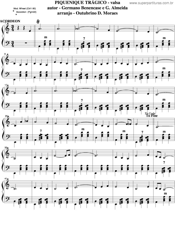 Partitura da música Piquenique Trágico v.2