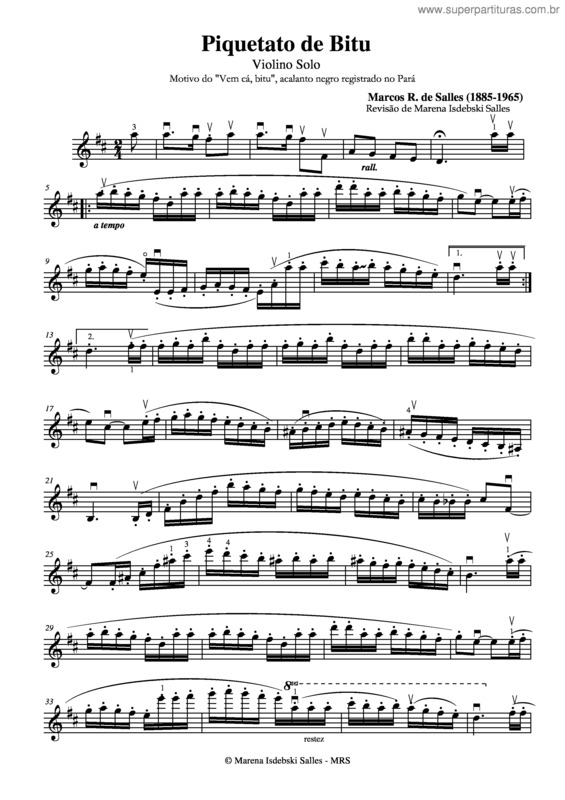 Partitura da música Piquetato de Bitu