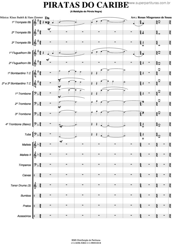 Partitura da música Piratas Do Caribe Para Banda Marcial