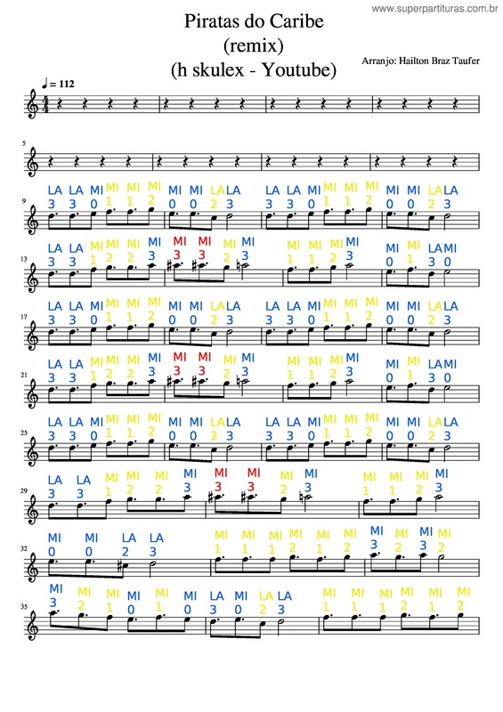 Partitura da música Pirates Of The Caribbean – Canal Youtube Para Tocar Junto Como Se Fosse Guitar Hero H Skulex