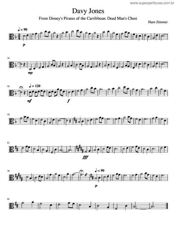 Partitura da música Pirates Of The Caribbean – Davy Jones Viola Solo