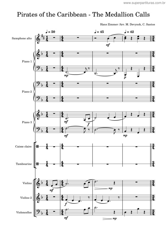 Partitura da música Pirates Of The Caribbean – The Medallion Calls – Hans Zimmer Arr. Devynck–Santos