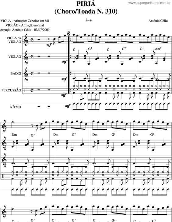 Partitura da música Piriá v.3