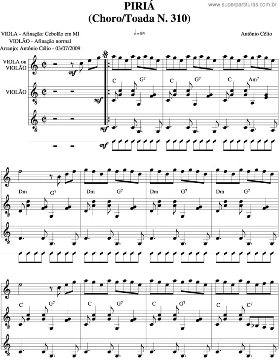 Partitura da música Piriá