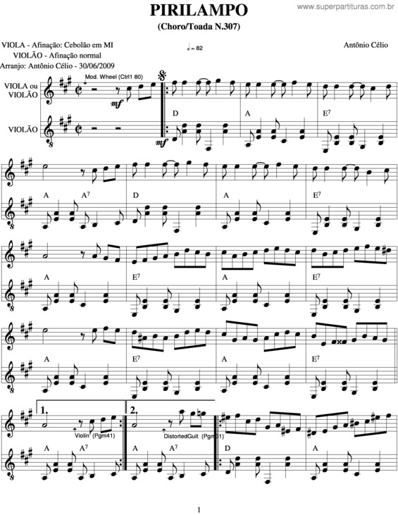 Partitura da música Pirilampo