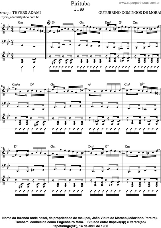 Partitura da música Pirituba v.3