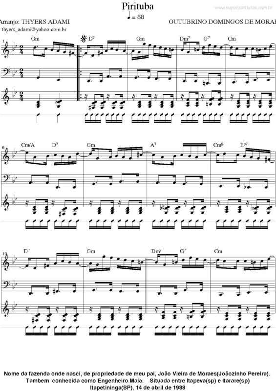 Partitura da música Pirituba