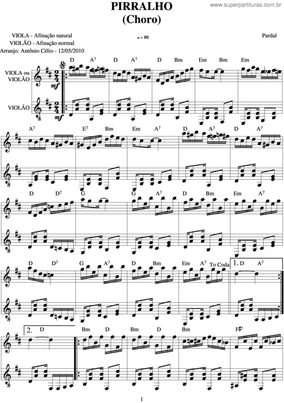 Partitura da música Pirralho v.2