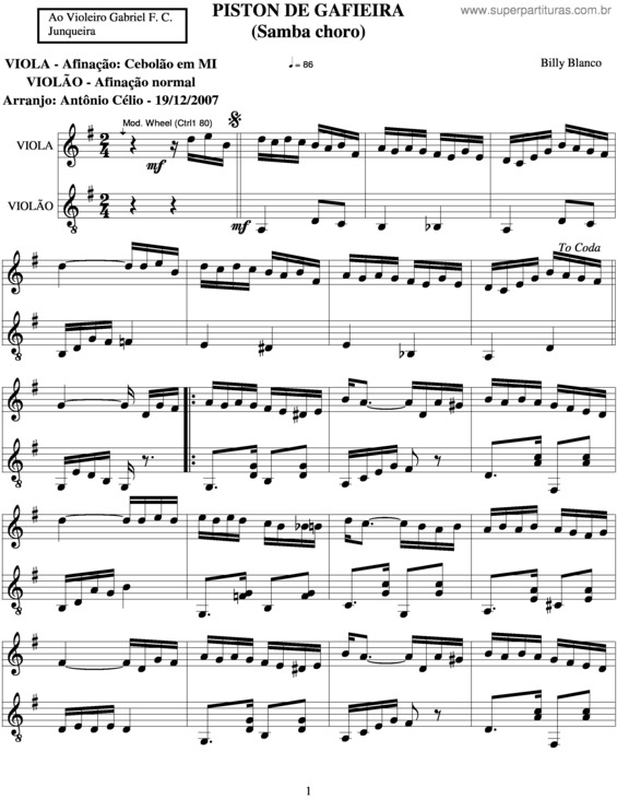 Partitura da música Piston De Gafieira v.3