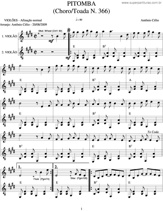 Partitura da música Pitomban