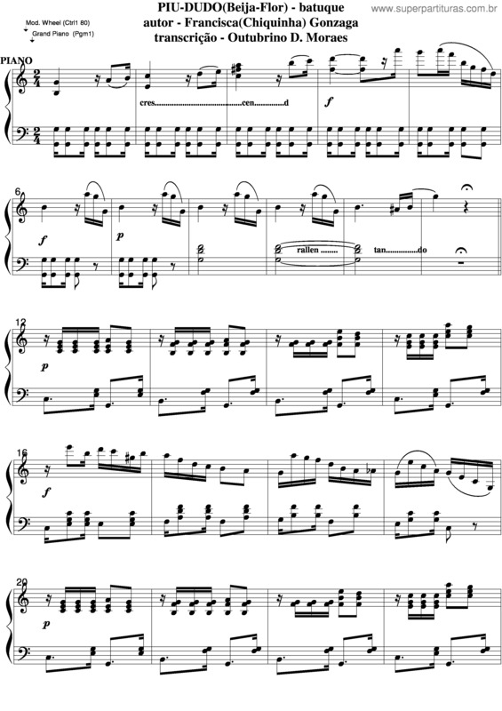 Partitura da música Piu Dudo