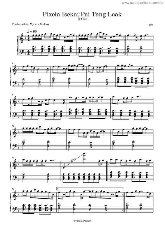 Partitura da música Pixela Isekai–Pai Tang Loak Ly