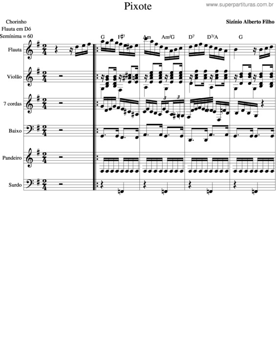 Partitura da música Pixote