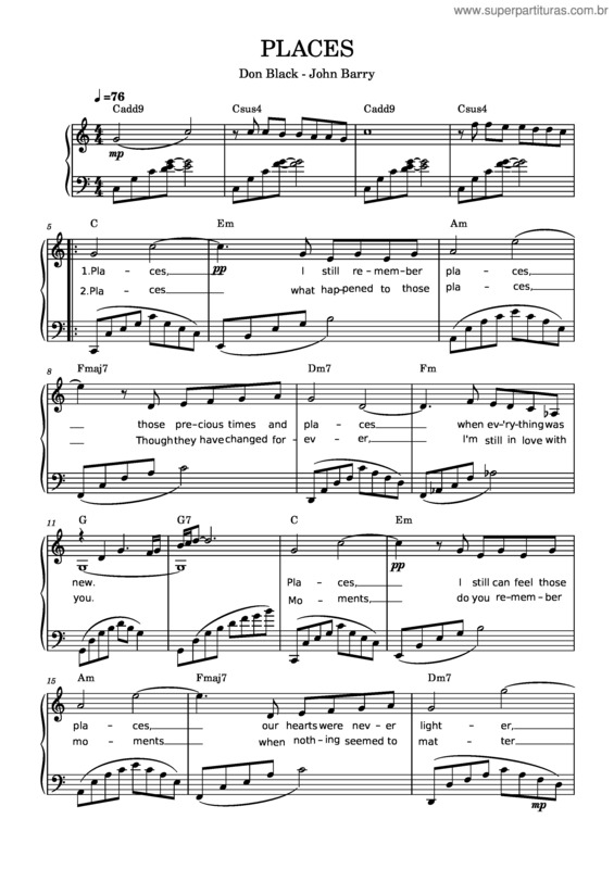 Partitura da música Places
