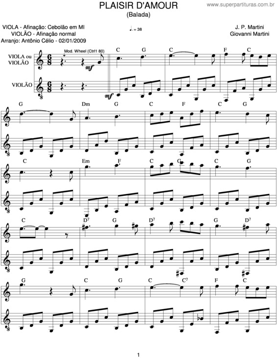 Partitura da música Plaisir D`Amour v.2