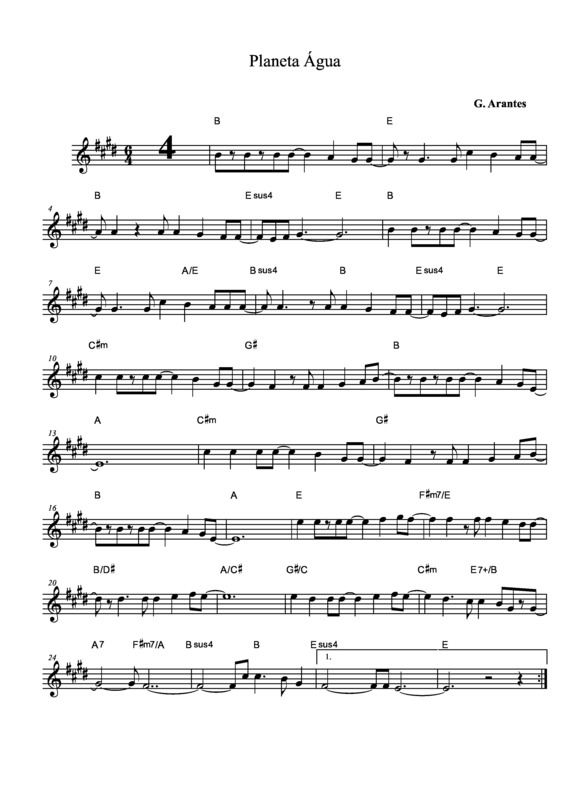 Partitura da música Planeta Água v.6