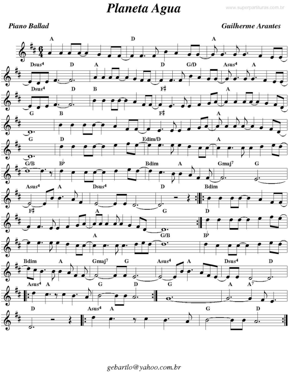 Partitura da música Planeta Água