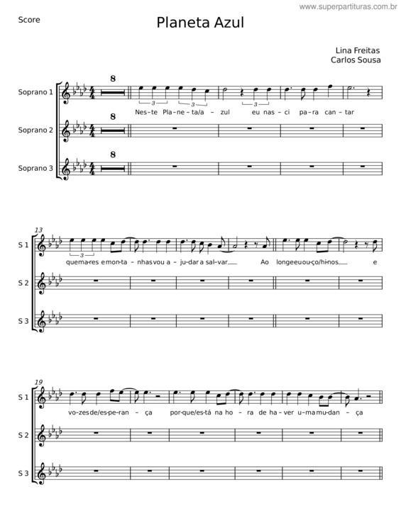 Partitura da música Planeta Azul – Lina Freitas;Carlos Sousa