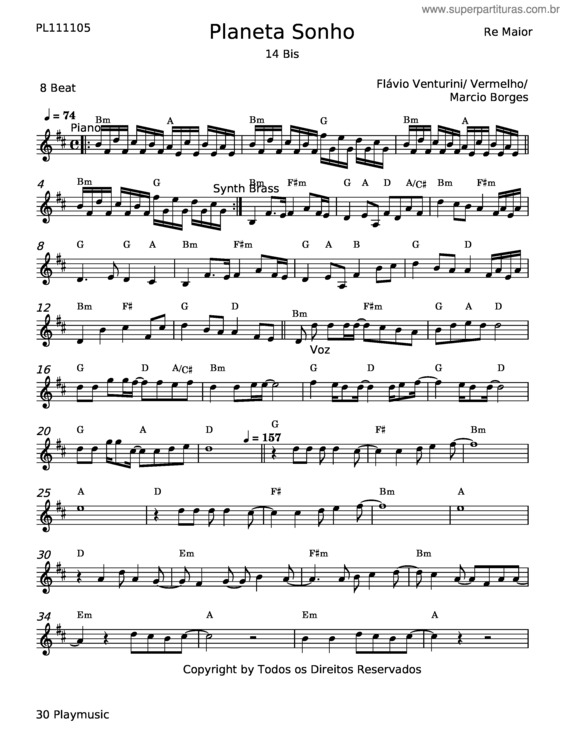 Partitura da música Planeta Sonho – Flávio Venturini