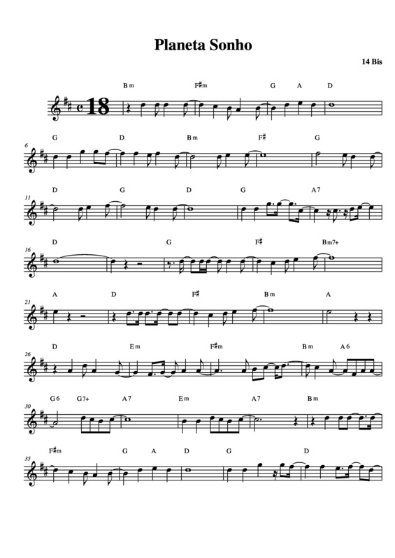 Partitura da música Planeta Sonho v.4