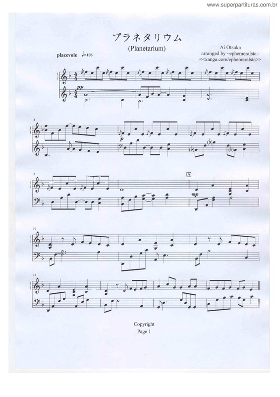 Partitura da música Planetarium