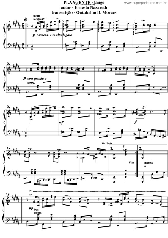 Partitura da música Plangente v.2