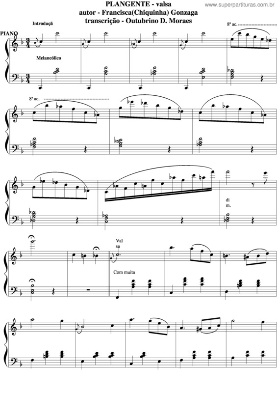 Partitura da música Plangente