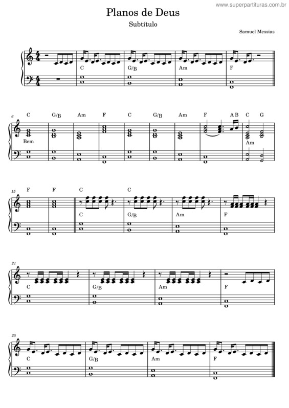 Partitura da música Planos De Deus