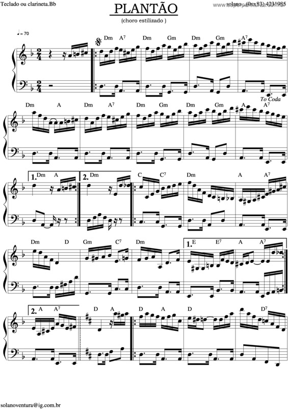 Partitura da música Plantão