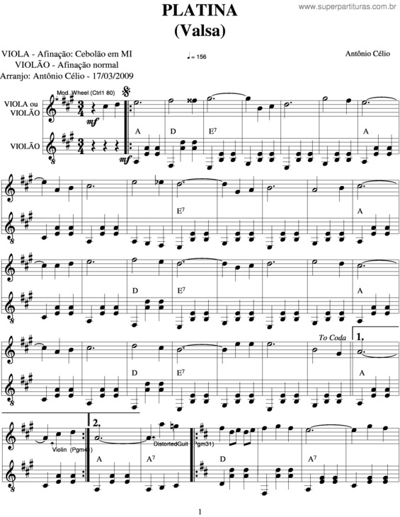 Partitura da música Platina