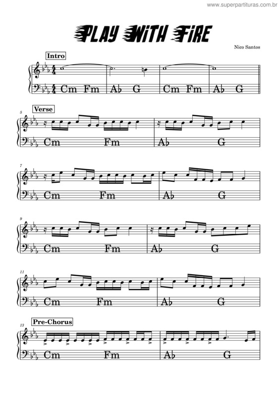 Partitura da música Play With Fire – Nico Santos