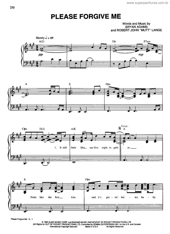 Partitura da música Please Forgive Me