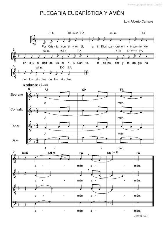 Partitura da música Plegaria Eucarística y Amén